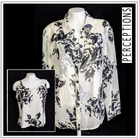 Perceptions Tops - Perceptions Women's Ivory/Black Blouse & Cami Se